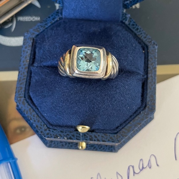 David Yurman Blue Topaz Noblesse Cable Ring 925 Sterling Silver &14k Gold Size 6 - Picture 2 of 8